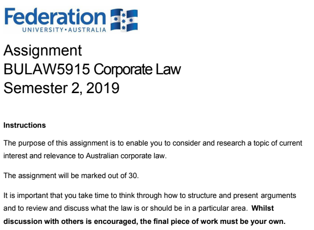 BULAW5915: Corporate Law Assessment