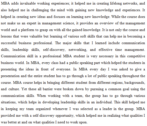 Personal Reflection - Skills Developed Within Mba Programs