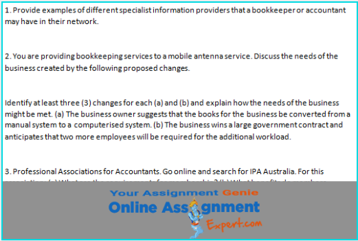 bookkeeping assignment sample
