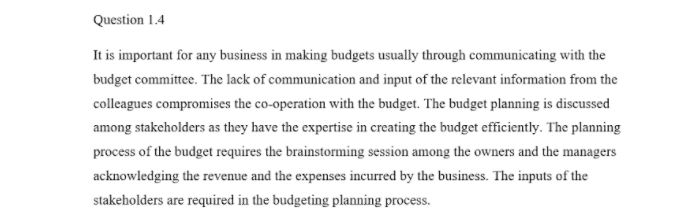 budget planning assignment question
