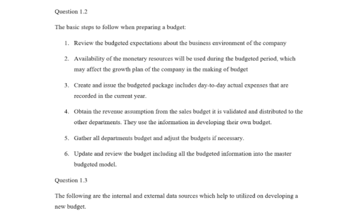 budget planning assignment sample