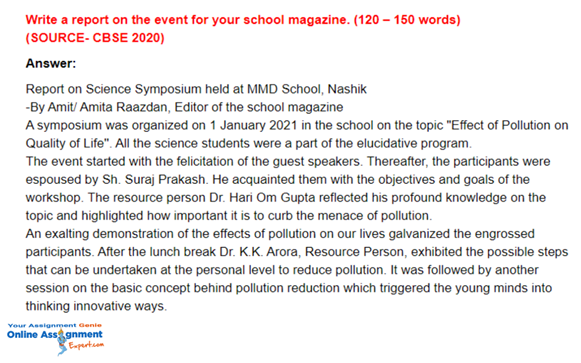 write a report on the event for your school magazine